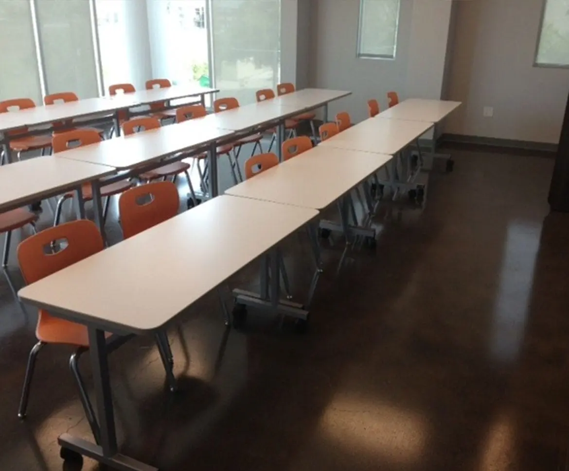 Educational facility cafeteria with durable epoxy floor
