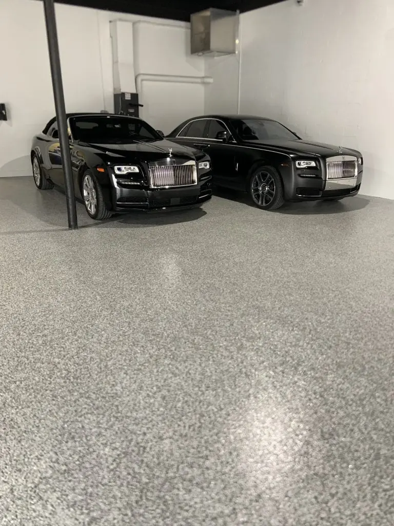 Garage epoxy flooring with Rolls Royce